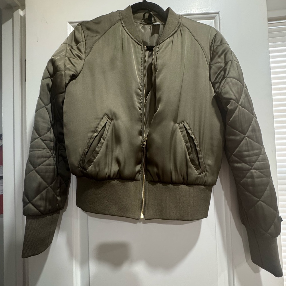 Olive Green Quilted Women's Bomber Jacket